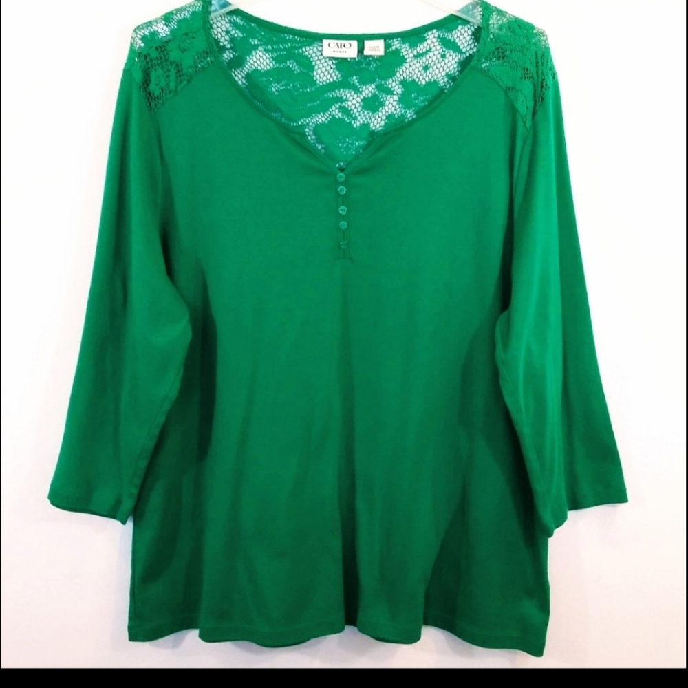 Cato 22/24W Green Long Sleeve Knit Top Shirt